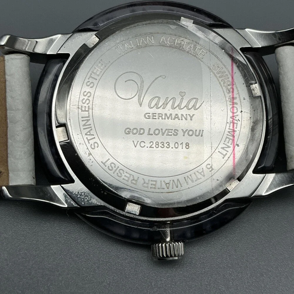 Vania Womens Watch 39mm White Mother Of Pearl Swarovski Dial Leather New Battery